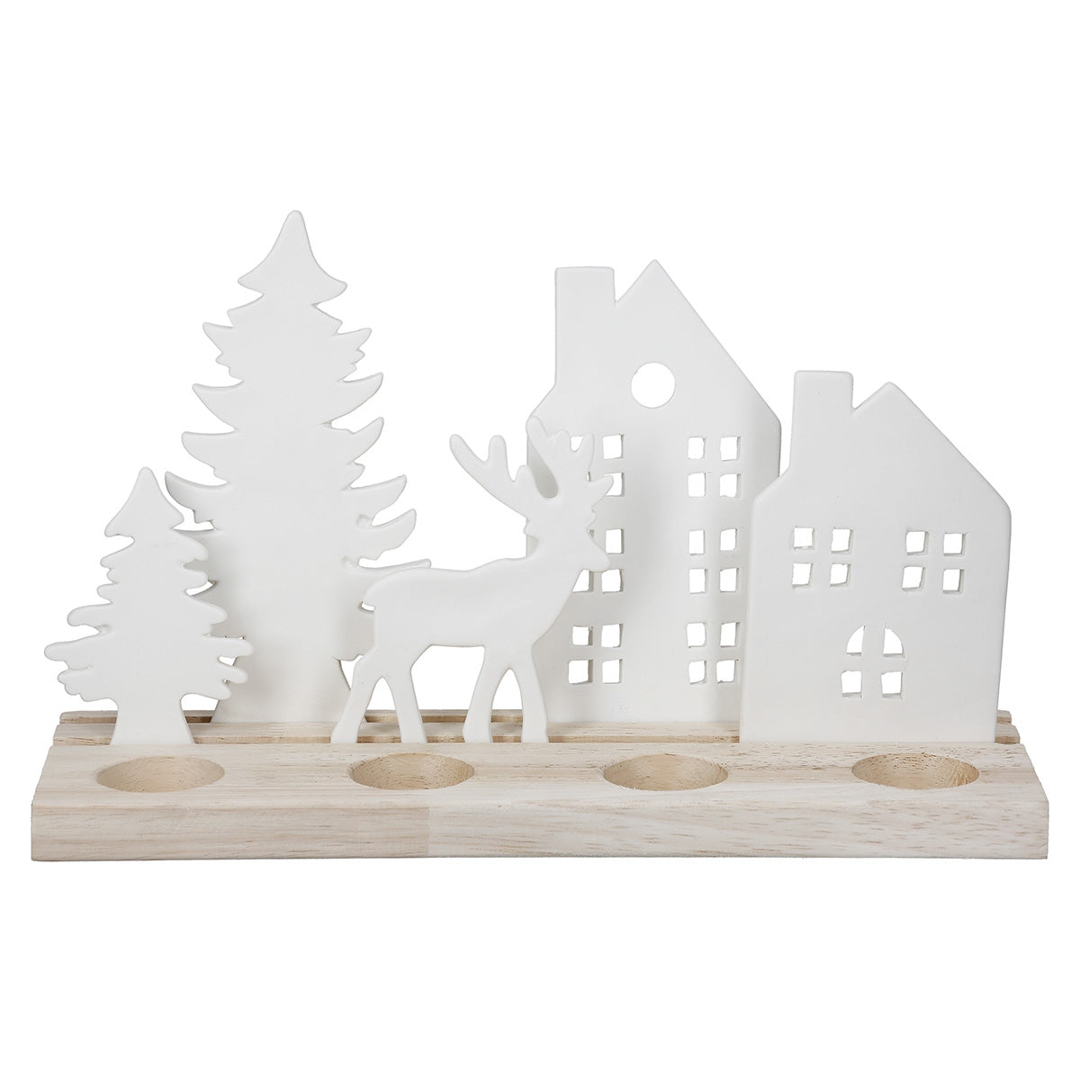 Κηροπήγιο Ορθογώνιο "Wintertime" Ξύλο Πορσελάνης Εκρού Λευκό 30X10X18Cm 30X10X18Cm - Hippiehome.gr