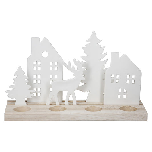 Κηροπήγιο Ορθογώνιο "Wintertime" Ξύλο Πορσελάνης Εκρού Λευκό 30X10X18Cm 30X10X18Cm - Hippiehome.gr