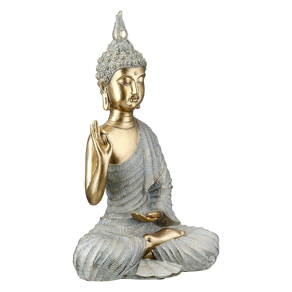 Φιγούρα Buddha Συνθετική Ρητίνη Γκρι Χρυσό Χρώμα 16X8X25Cm 16X8X25Cm - Hippiehome.gr