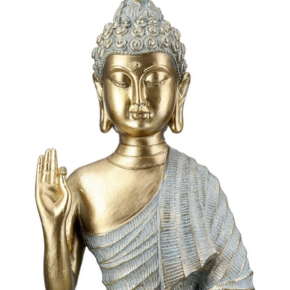 Φιγούρα Buddha Συνθετική Ρητίνη Γκρι Χρυσό Χρώμα 16X8X25Cm 16X8X25Cm - Hippiehome.gr