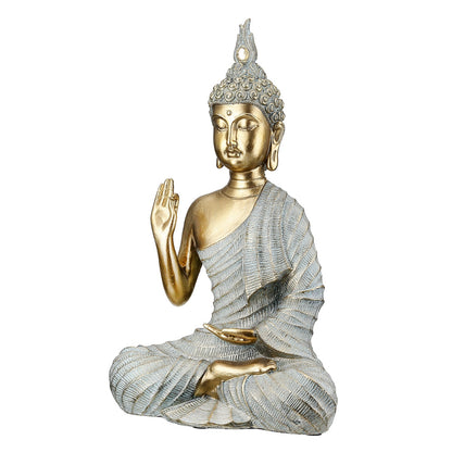 Φιγούρα Buddha Συνθετική Ρητίνη Γκρι Χρυσό Χρώμα 16X8X25Cm 16X8X25Cm - Hippiehome.gr