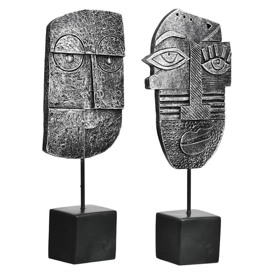 Γλυπτική Μοτίβο Προσώπου Συνθετική Ρητίνη Ασημί Χρώμα 2 Ποικιλία 10X5X24Cm 10X5X24Cm - Hippiehome.gr