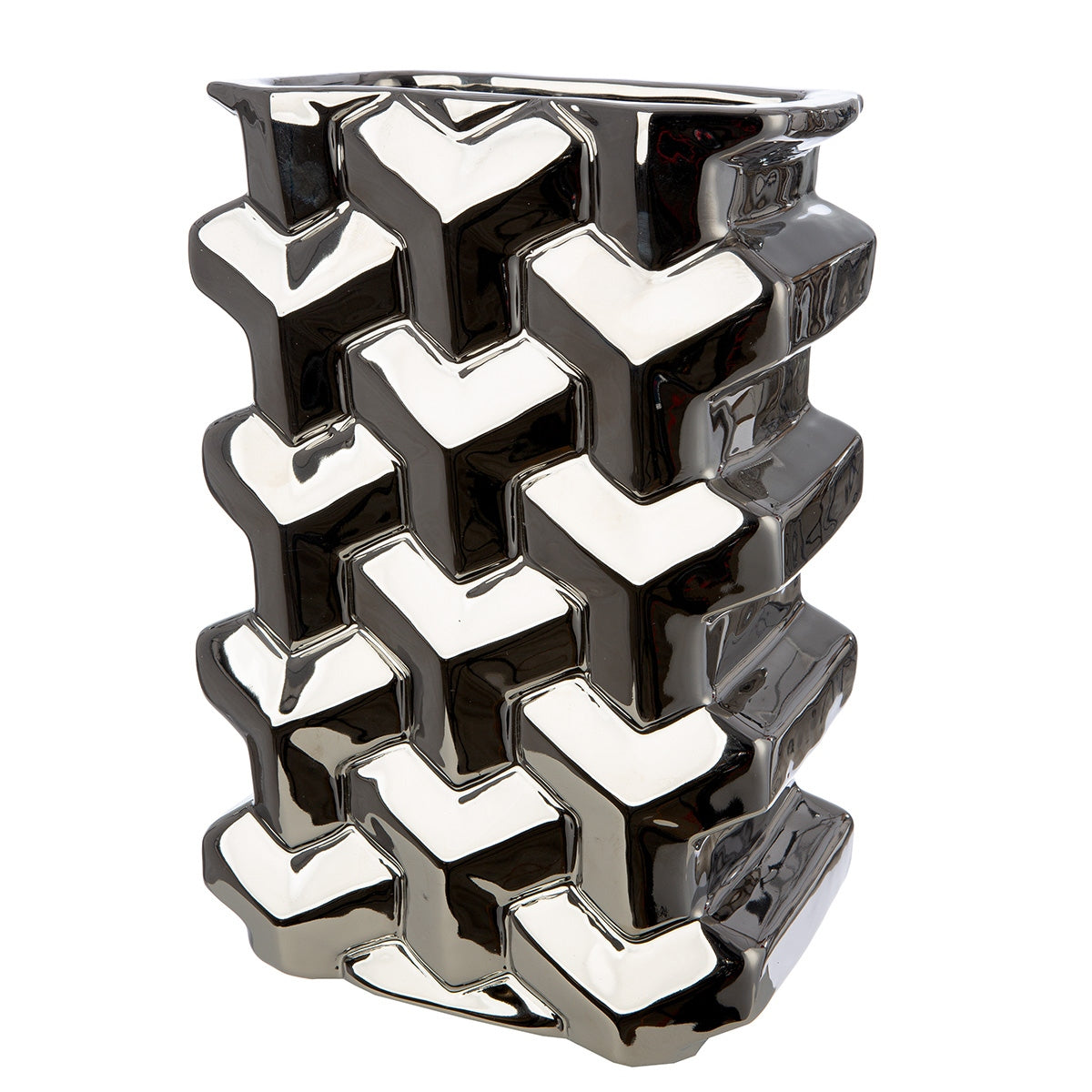 Βάζο Διακοσμητικό Αντικείμενο Ορθογώνιο Κεραμικό Ασημί Χρώμα 20X13X30Cm 20X13X30Cm - Hippiehome.gr