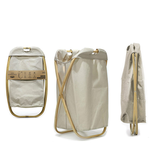 Καλάθι Απλύτων Πτυσσόμενο Με Polyester 600D Θήκη Κρεμ/Φυσικό Ύφασμα/Ξύλο 46x36x72cm - Hippiehome.gr