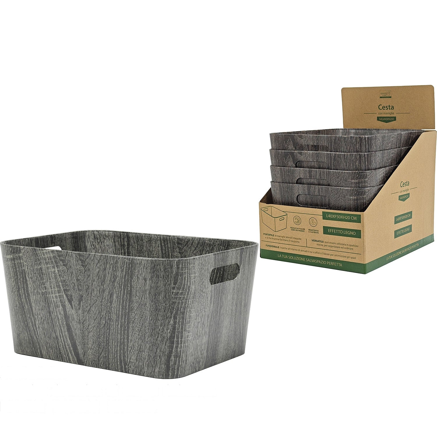 Καλάθι Γκρι Πλαστικό/Ανακυκλωμένο Χαρτί 40x30x20cm - Hippiehome.gr