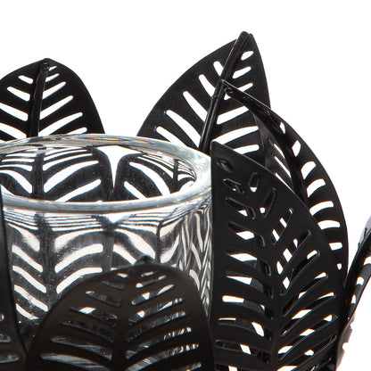 Κηροπήγιο ρεσώ Φύλλο Μοτίφ Μεταλλικό Μαύρο 18X18X9Cm 18X18X9Cm - Hippiehome.gr