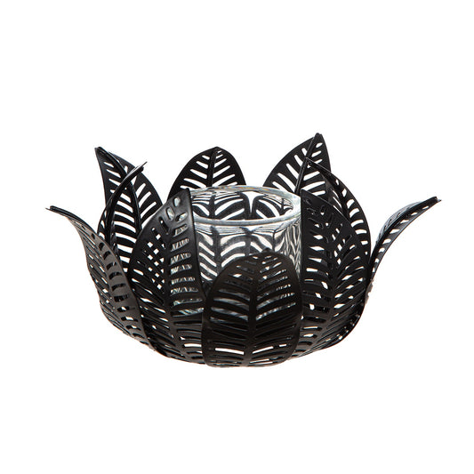 Κηροπήγιο ρεσώ Φύλλο Μοτίφ Μεταλλικό Μαύρο 18X18X9Cm 18X18X9Cm - Hippiehome.gr