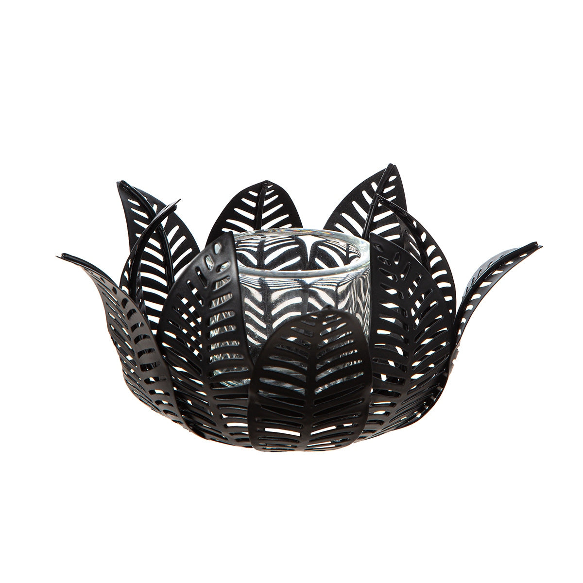 Κηροπήγιο ρεσώ Φύλλο Μοτίφ Μεταλλικό Μαύρο 18X18X9Cm 18X18X9Cm - Hippiehome.gr