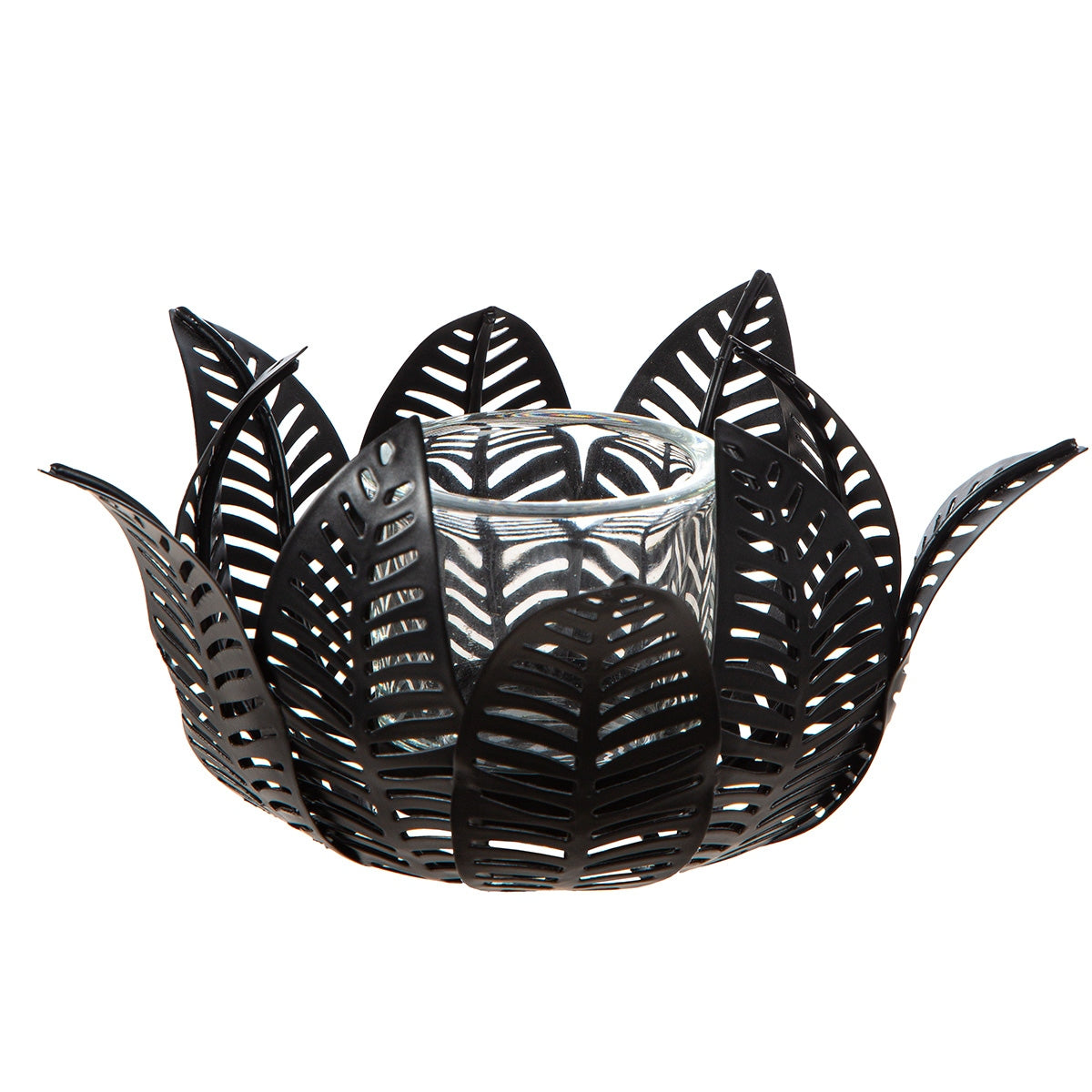Κηροπήγιο ρεσώ Φύλλο Μοτίφ Μεταλλικό Μαύρο 23X23X12Cm 23X23X12Cm - Hippiehome.gr