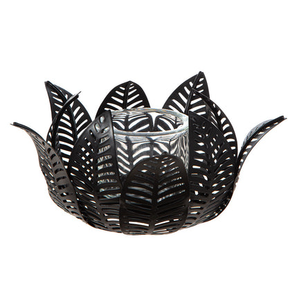 Κηροπήγιο ρεσώ Φύλλο Μοτίφ Μεταλλικό Μαύρο 23X23X12Cm 23X23X12Cm - Hippiehome.gr