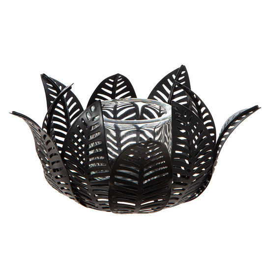 Κηροπήγιο ρεσώ Φύλλο Μοτίφ Μεταλλικό Μαύρο 23X23X12Cm 23X23X12Cm - Hippiehome.gr