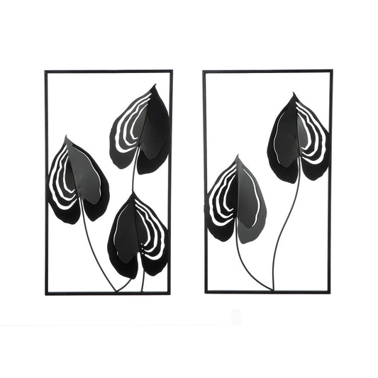 Ανάγλυφο τοίχου μοτίβο φύλλου μεταλλικό μαύρο 2 Ποικιλία 30X2X55Cm 30X2X55Cm - Hippiehome.gr