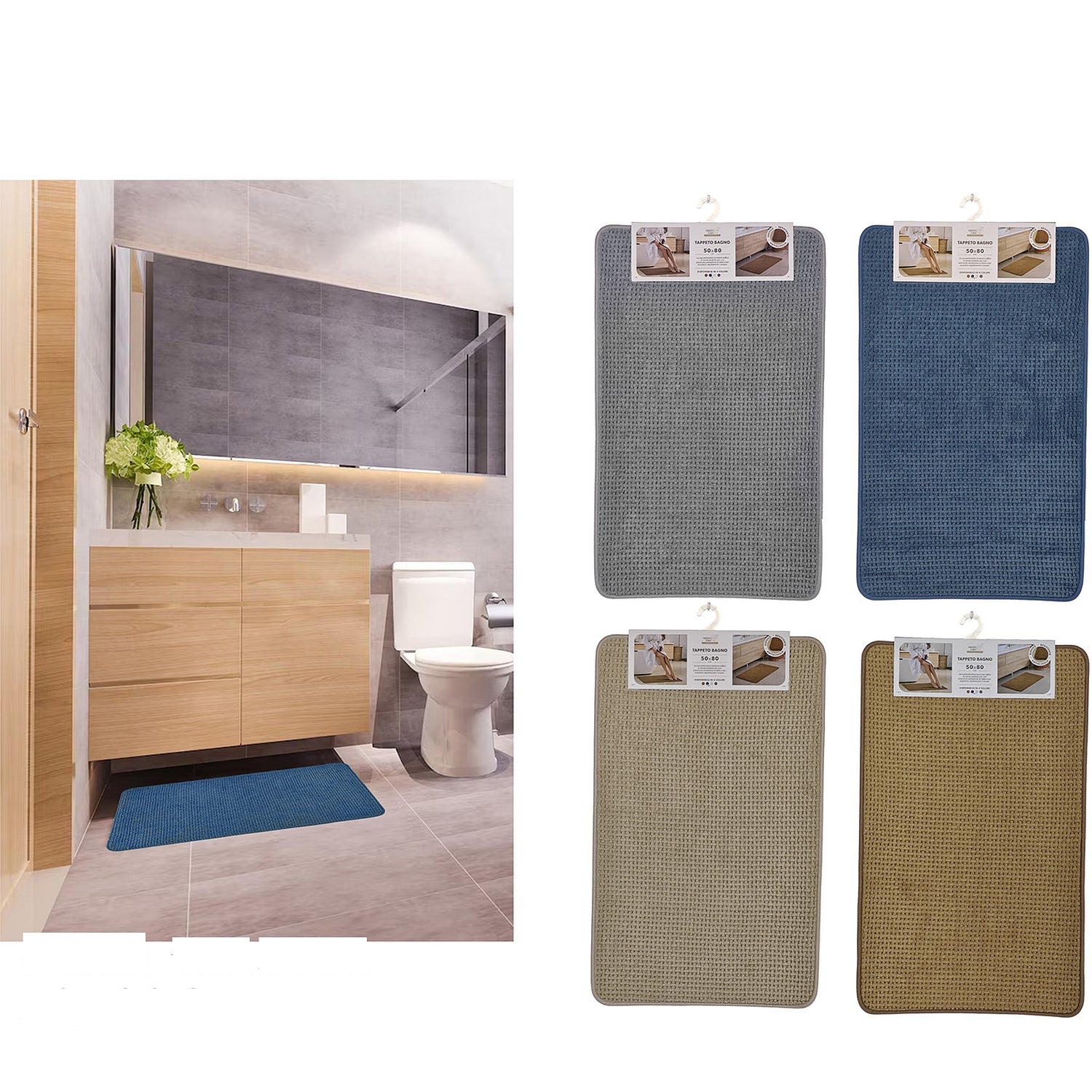 Πατάκι Μπάνιου Γκρι/Μπλε/Μπεζ/Καφέ Ύφασμα 50x80cm Σε 4 Χρώματα - Hippiehome.gr