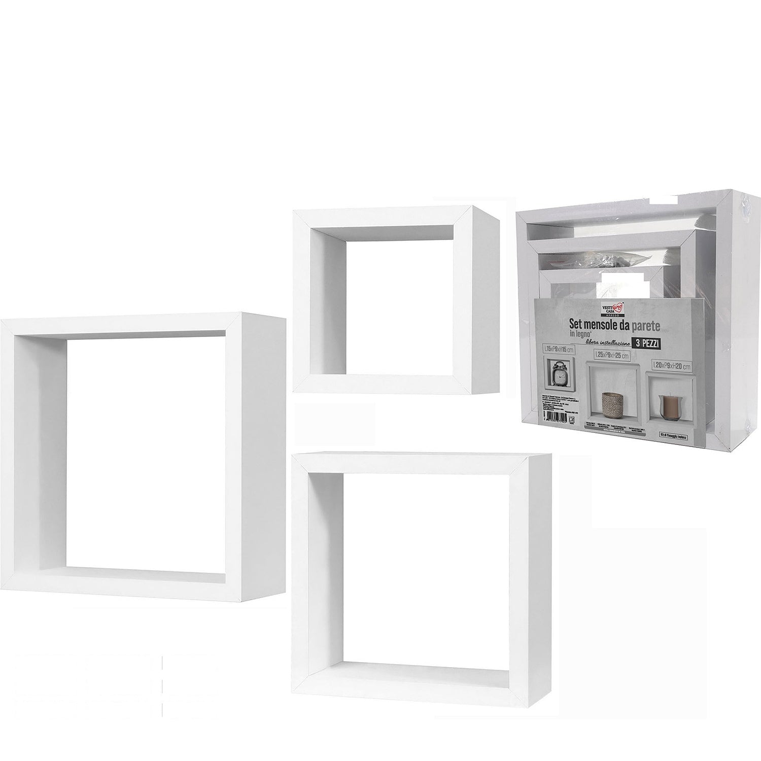 Σετ Ράφια Κυβικά Λευκά Ξύλο 25x25x9cm/20x20x9cm/15x15x9cm 3Τμχ - Hippiehome.gr