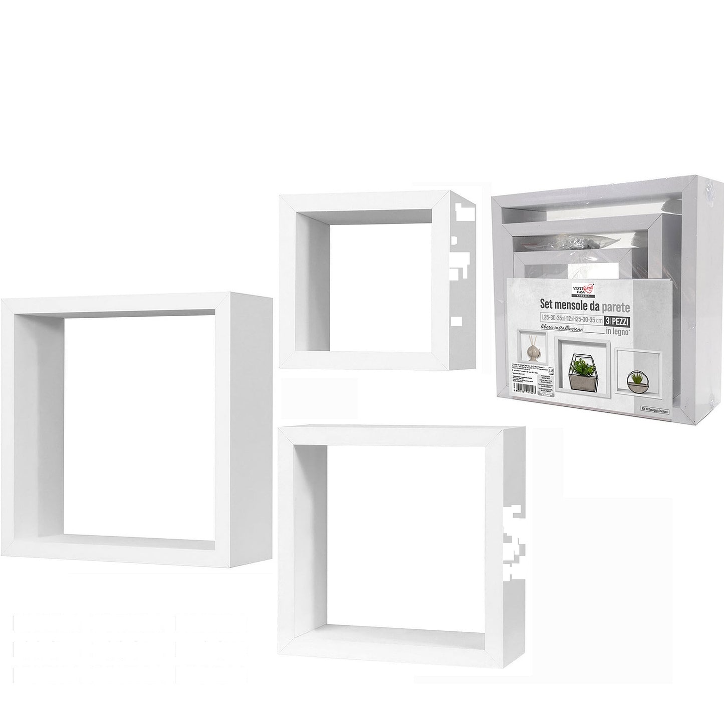 Σετ Ραφιών Κύβοι Λευκό Ξύλο 35x35x12cm/30x30x12cm/25x25x12cm 3Τμχ - Hippiehome.gr