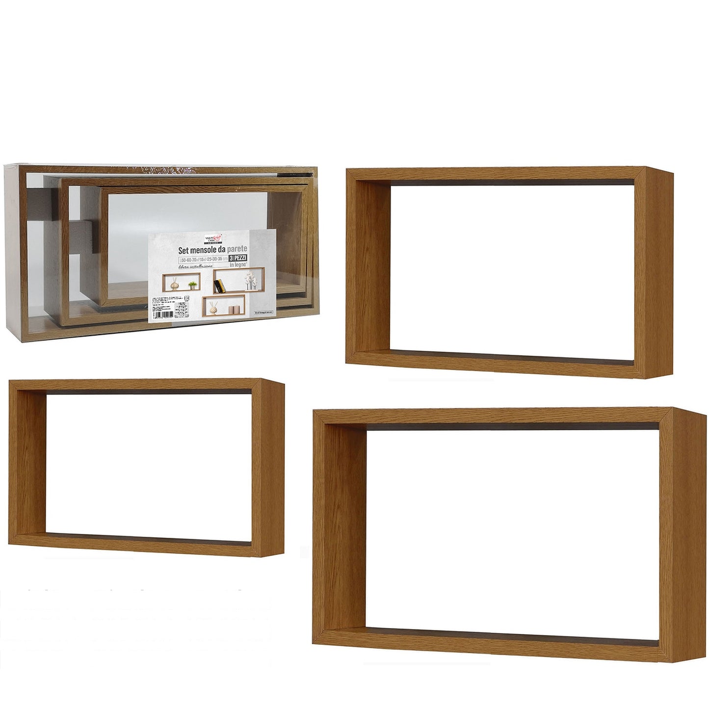 Σετ 3 Ράφια Κυβικά Φυσικό Ξύλο 70x35x15cm Σε 3 Διαστάσεις - Hippiehome.gr