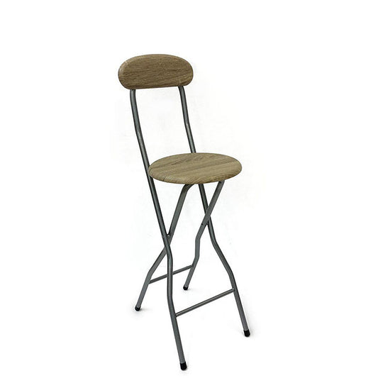 Chair Stool Folding Oak/Silver Wood/Metal