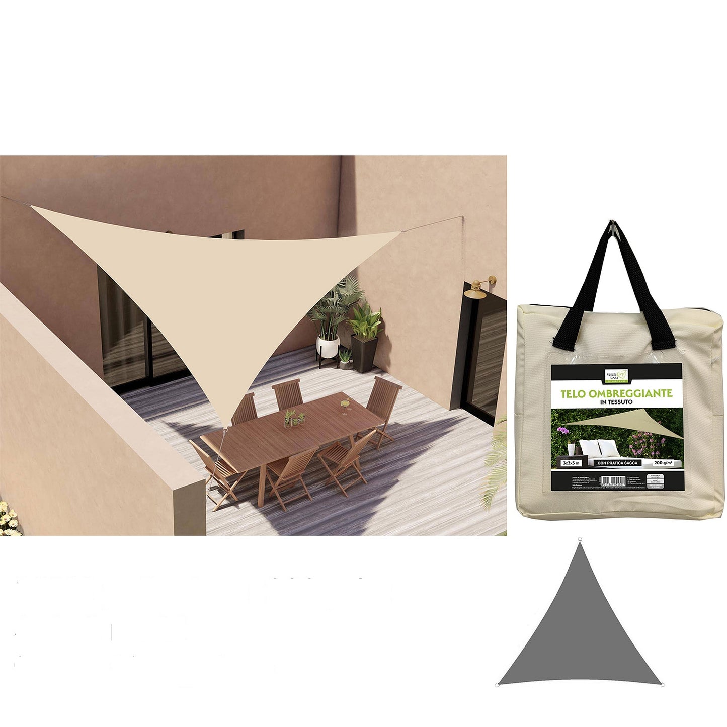 Τέντα Σκίασης Πολυεστέρας Εκρού 3x3x3m - Hippiehome.gr