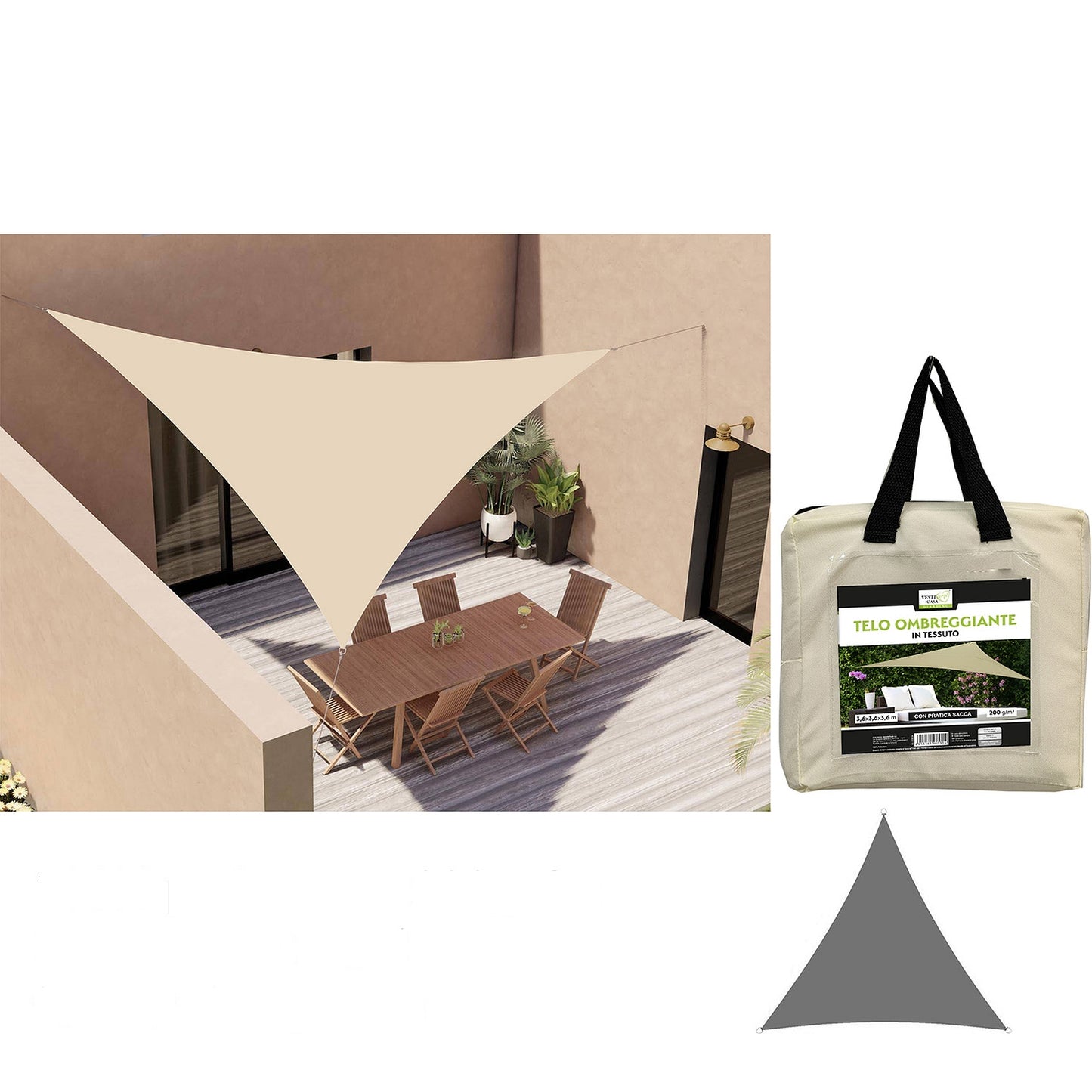 Τέντα Σκίασης Εκρού Πολυεστέρας 3.6x3.6x3.6m - Hippiehome.gr