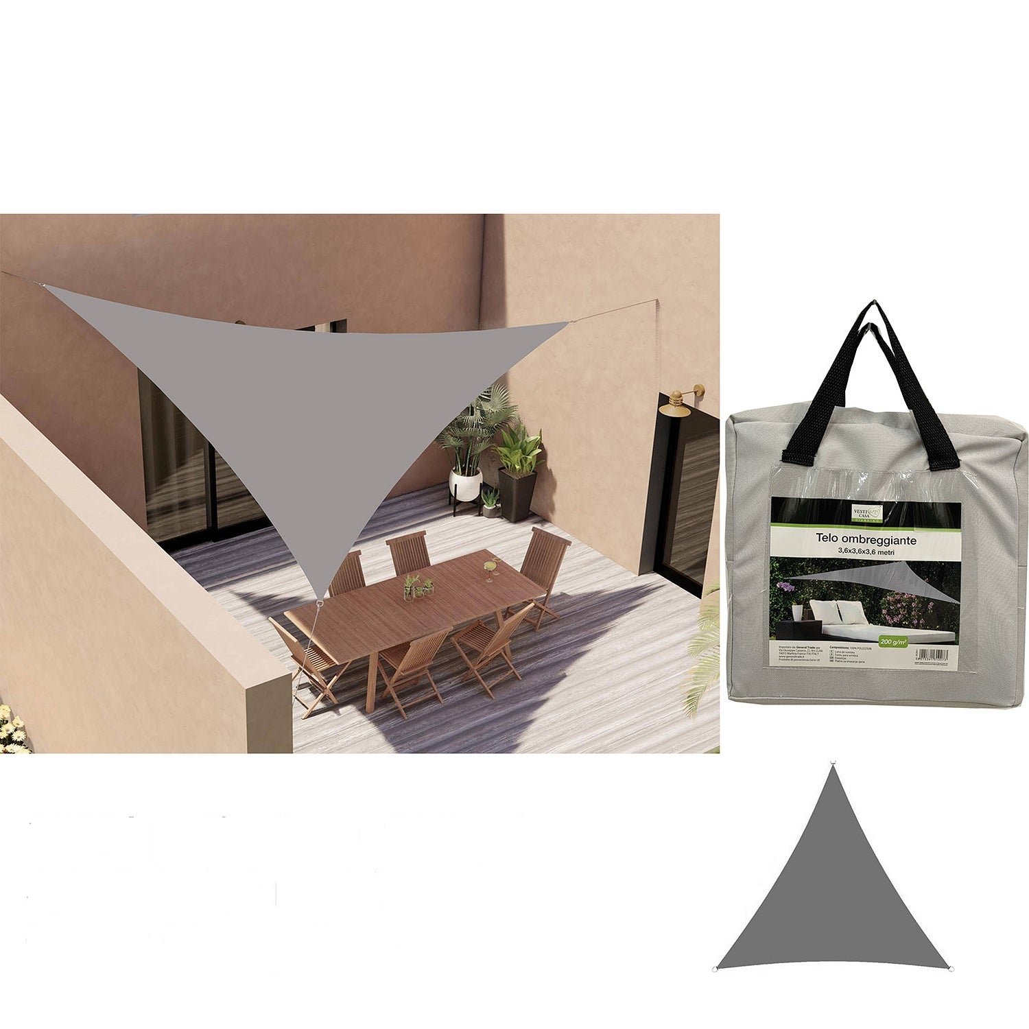 Σκίαστρο Γκρι Πολυεστέρας 3.6x3.6x3.6m - Hippiehome.gr