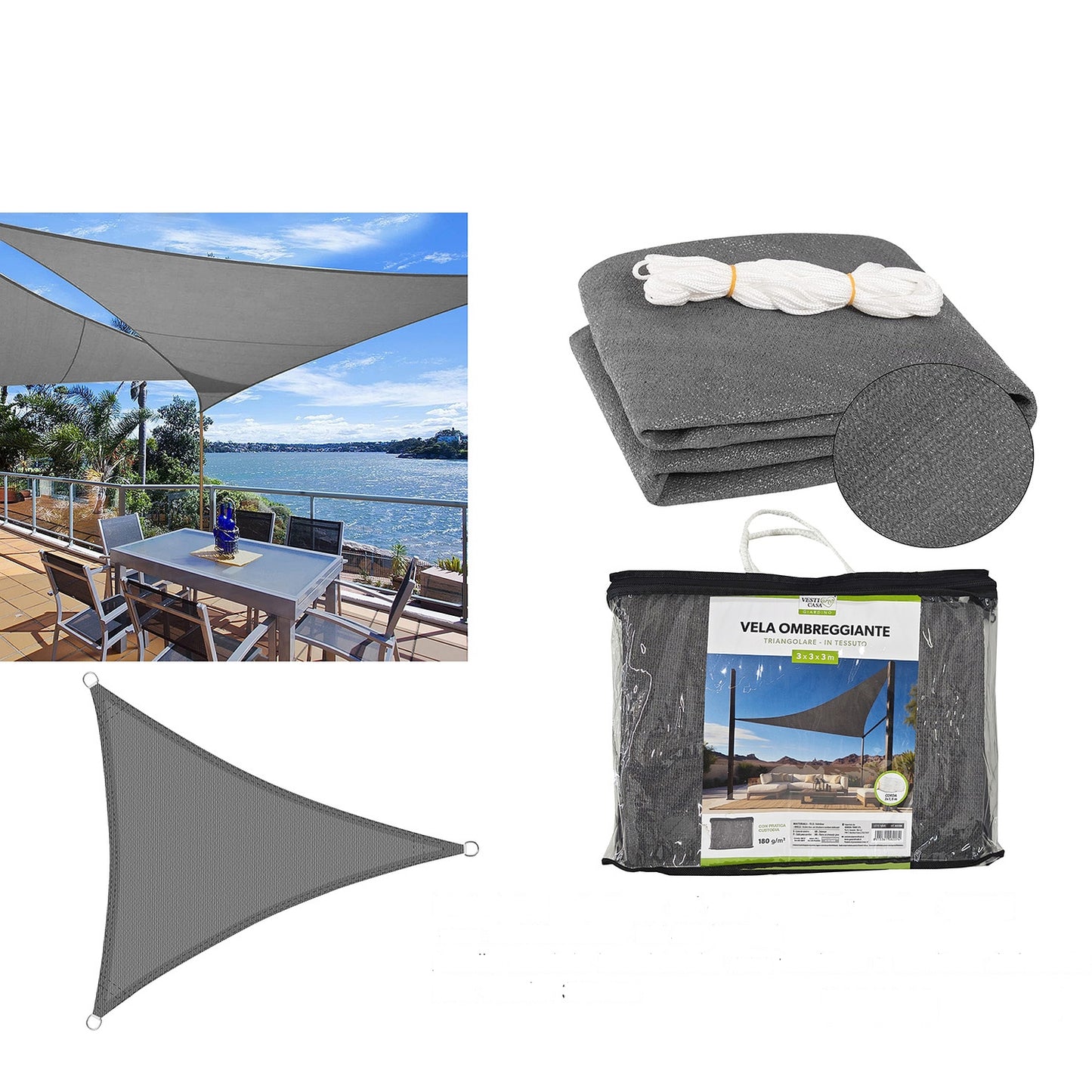 Αιώρα Σκίασης Γκρι Πολυαιθυλένιο 3x3x3m - Hippiehome.gr