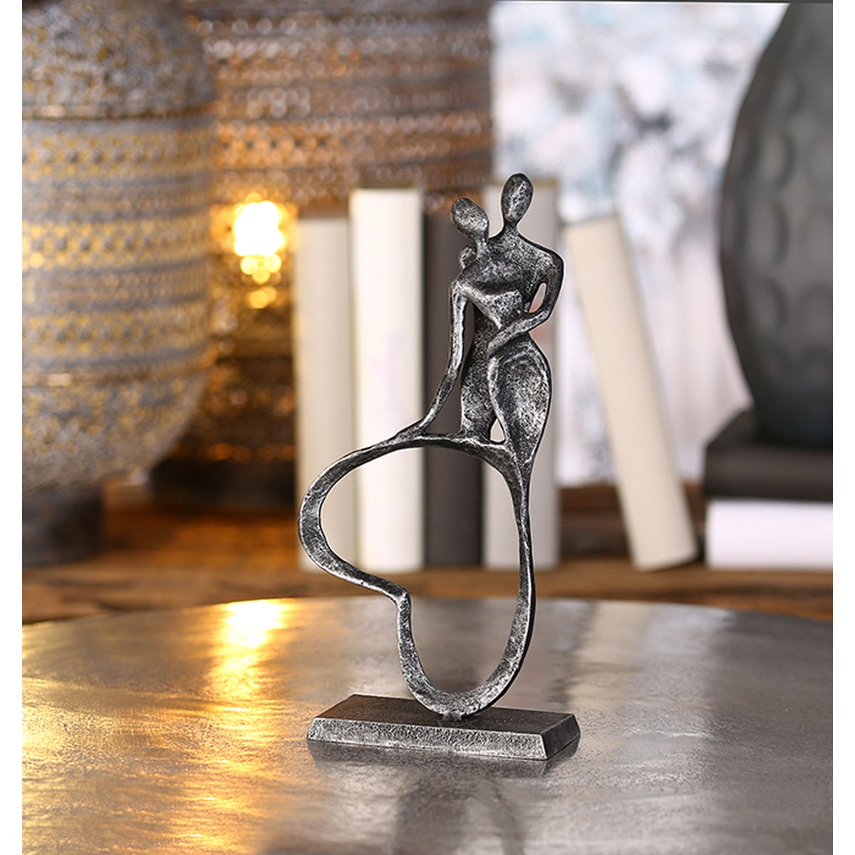 Γλυπτό Καρδιά "Stand By Me" Couple Motif Σίδερο Anthracite Ασημένιο PU 11x5x23cm - Hippiehome.gr