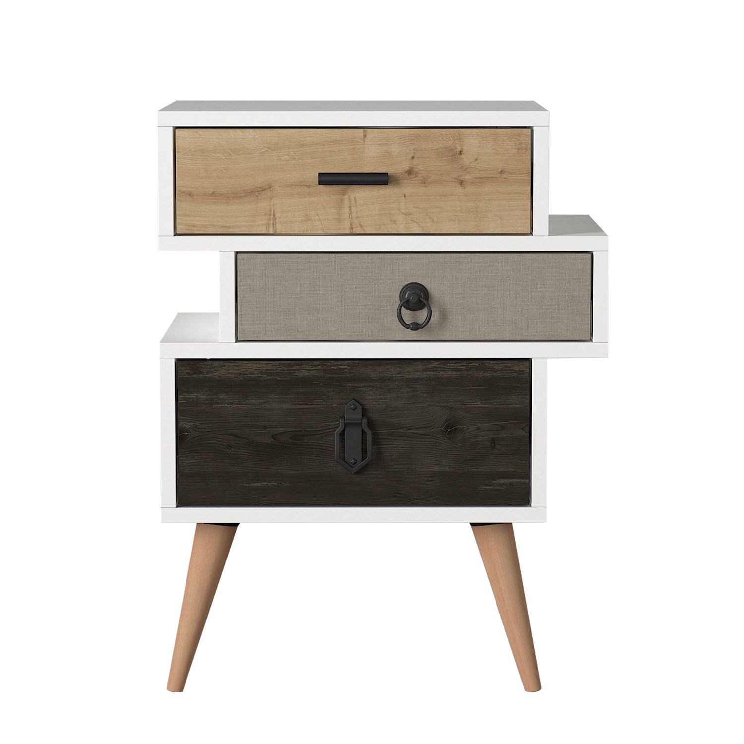 Κομοδίνο ArteLibre KIMOLOS Λευκό/Φυσικό/Καφέ 52x30x68cm - Hippiehome.gr