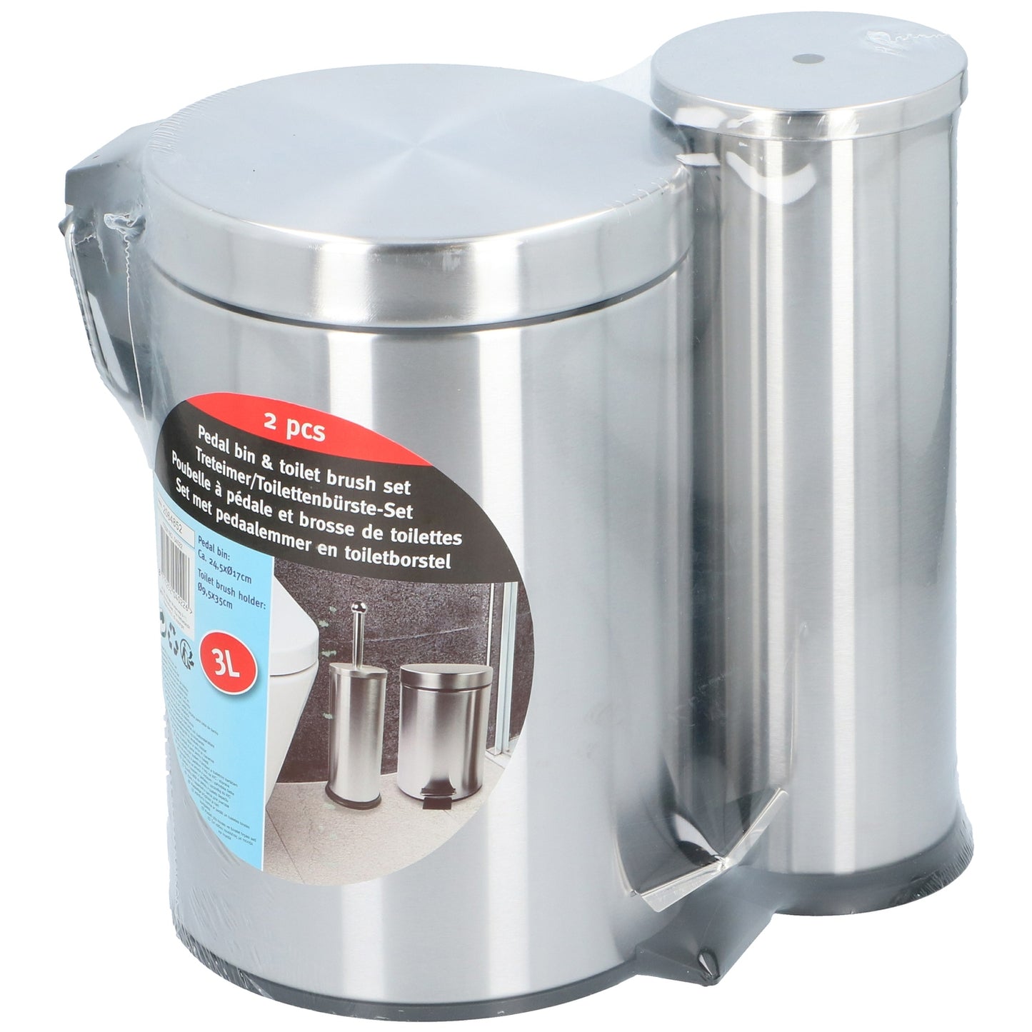 Κάδος Πεντάλ 3L και Βούρτσα Τουαλέτας Ανοξείδωτο Ατσάλι 2Τμχ - Hippiehome.gr