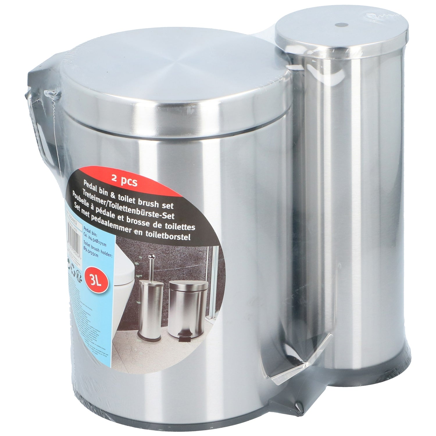 Κάδος Πεντάλ 3L και Βούρτσα Τουαλέτας Ανοξείδωτο Ατσάλι 2Τμχ - Hippiehome.gr