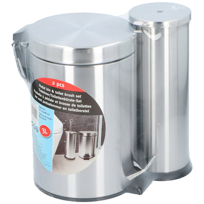 Κάδος Πεντάλ 3L και Βούρτσα Τουαλέτας Ανοξείδωτο Ατσάλι 2Τμχ - Hippiehome.gr