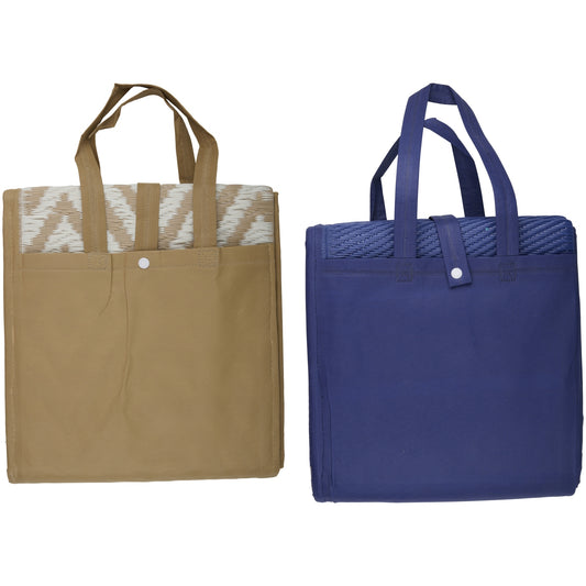 Ψάθα Παραλίας Τσάντα Μπεζ/Μπλε Σε 2 Χρώματα - Hippiehome.gr