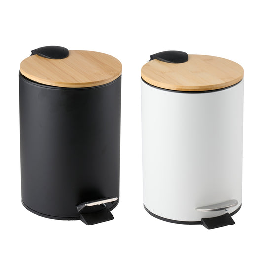 Κάδος Μπάνιου Πεντάλ Μαύρο/Λευκό Με Καπάκι Μπαμπού Σε 2 Χρώματα - Hippiehome.gr