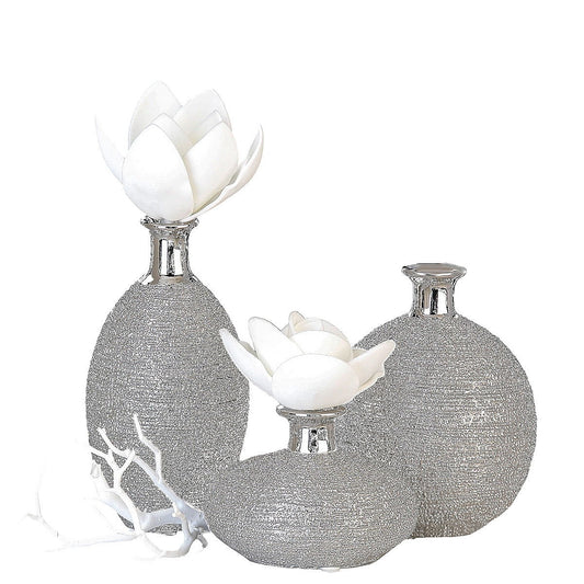 Βάζο ArteLibre Ασημί Κεραμικό Φ9x15cm Σε 3 Σχέδια - Hippiehome.gr