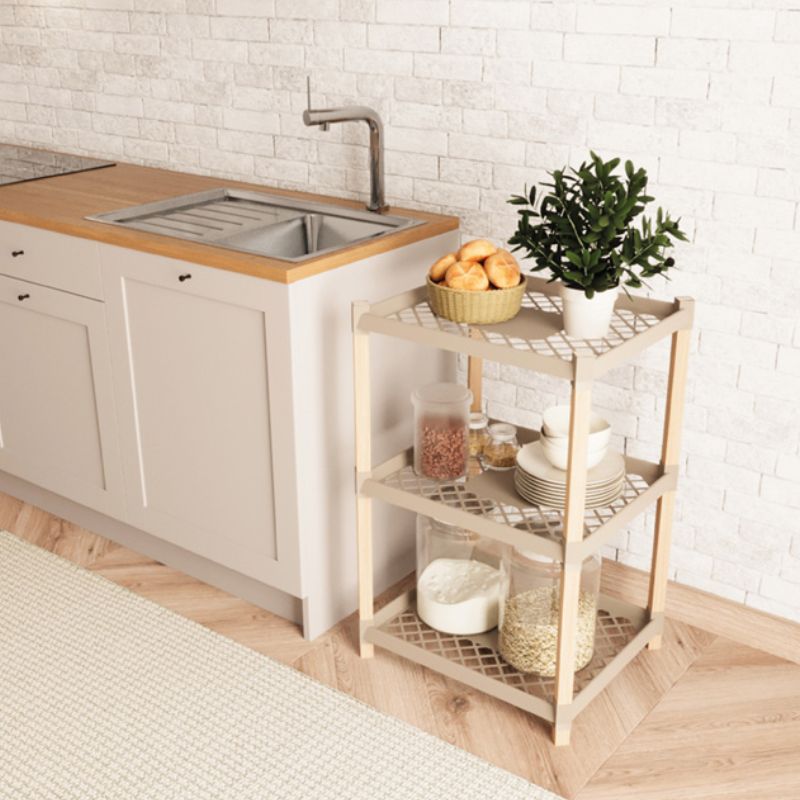 Plastic floor shelf - natural wooden color - beige 45x38x79cm.