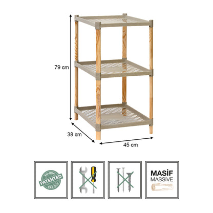 Plastic floor shelf - natural wooden color - beige 45x38x79cm.