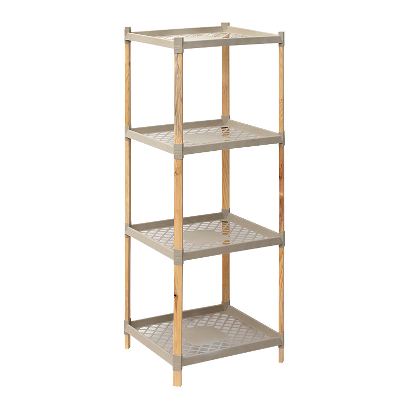 Plastic floor shelf - natural wood color - beige 45x38x112cm.