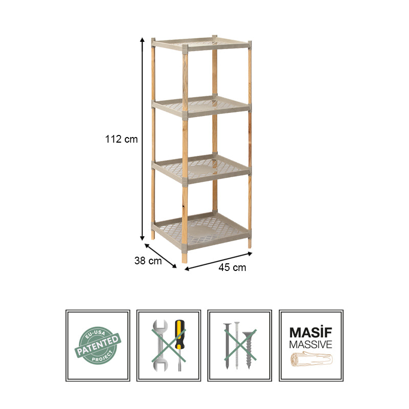 Plastic floor shelf - natural wood color - beige 45x38x112cm.