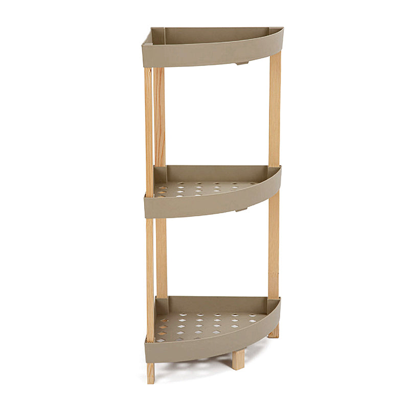 Corner plastic floor shelf - natural wooden color - beige 44x32x79cm.