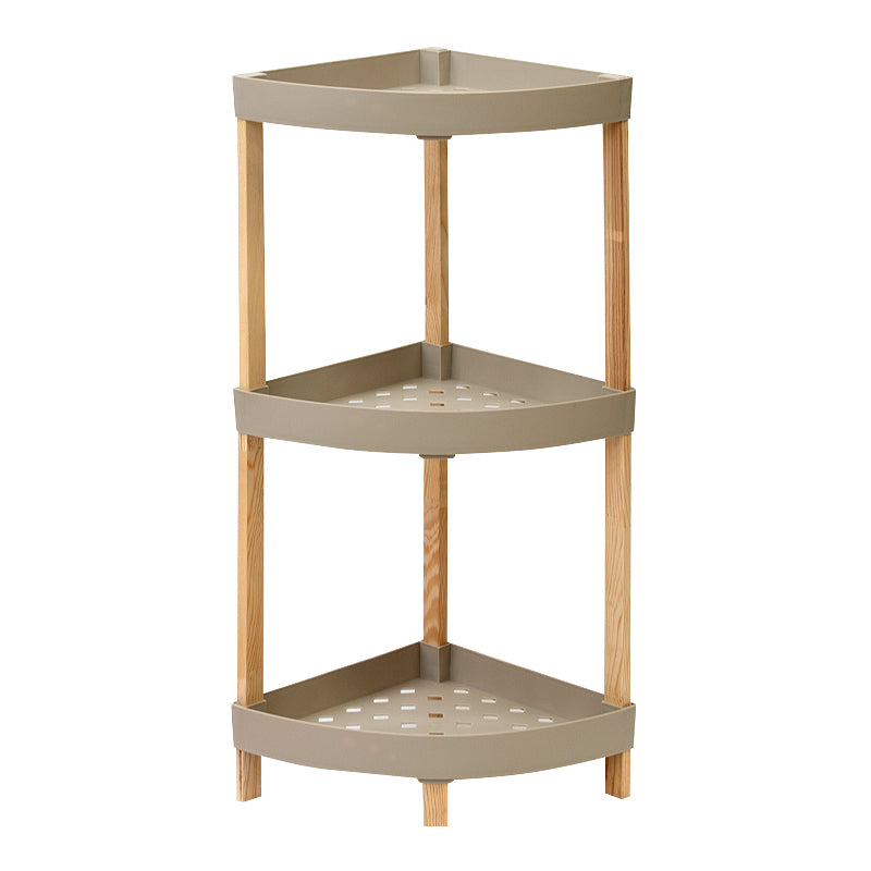 Corner plastic floor shelf - natural wooden color - beige 44x32x79cm.