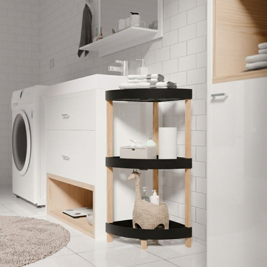 Ραφιέρα δαπέδου γωνιακή πλαστική - ξύλινη χρώμα φυσικό - μαύρο 44x32x79εκ. - Hippiehome.gr