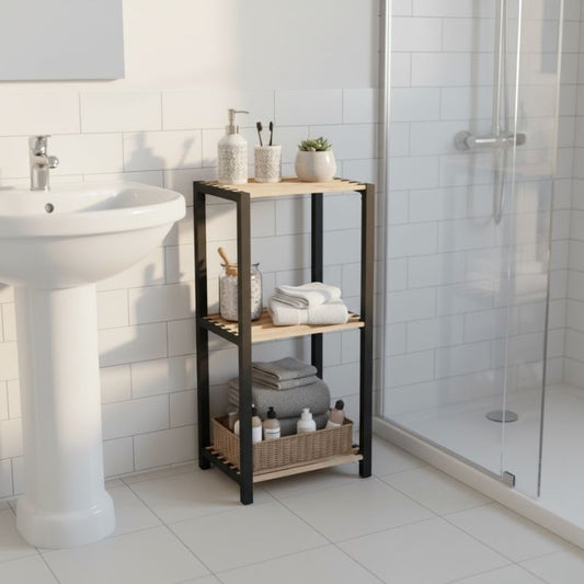 Ραφιέρα δαπέδου - Κομοδίνο ξύλινο - πλαστικό χρώμα φυσικό - μαύρο 37x29x79εκ. - Hippiehome.gr