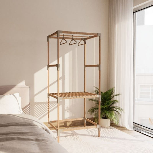 Ντουλάπα ρούχων ανοιχτή - Έπιπλο εισόδου ξύλινο - πλαστικό χρώμα φυσικό - μπεζ 75x46x156εκ. - Hippiehome.gr