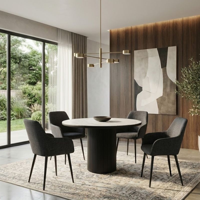 Πολυθρόνα τραπεζαρίας Monica Megapap γκρι ύφασμα - μεταλλικό μαύρο πόδι 54x57x84εκ. - Hippiehome.gr