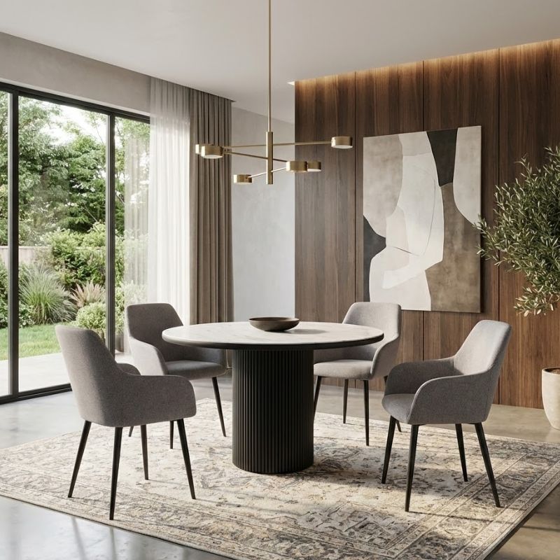 Πολυθρόνα τραπεζαρίας Monica Megapap μπεζ ύφασμα - μεταλλικό μαύρο πόδι 54x57x84εκ. - Hippiehome.gr