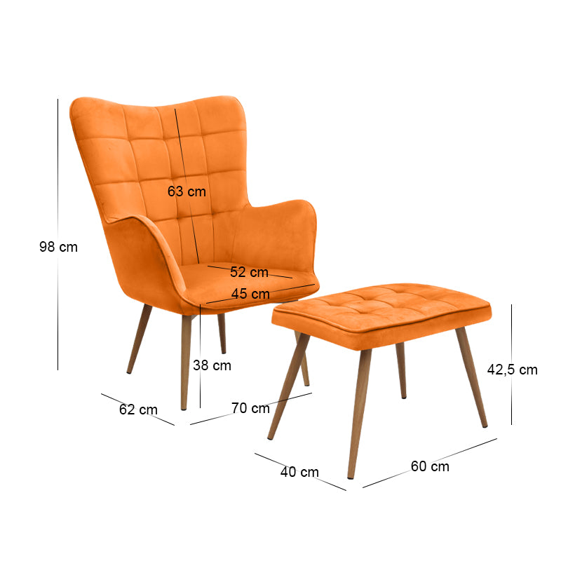 Πολυθρόνα - Μπερζέρα με υποπόδιο Lily Megapap κροκί βελούδο - μεταλλικό πόδι χρώμα φυσικό 70x62x98εκ. - Hippiehome.gr