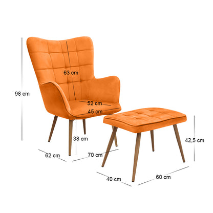 Πολυθρόνα - Μπερζέρα με υποπόδιο Lily Megapap κροκί βελούδο - μεταλλικό πόδι χρώμα φυσικό 70x62x98εκ. - Hippiehome.gr