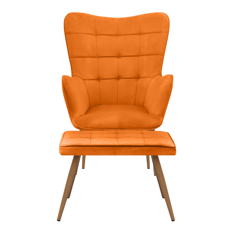 Πολυθρόνα - Μπερζέρα με υποπόδιο Lily Megapap κροκί βελούδο - μεταλλικό πόδι χρώμα φυσικό 70x62x98εκ. - Hippiehome.gr