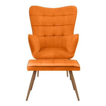 Πολυθρόνα - Μπερζέρα με υποπόδιο Lily Megapap κροκί βελούδο - μεταλλικό πόδι χρώμα φυσικό 70x62x98εκ. - Hippiehome.gr