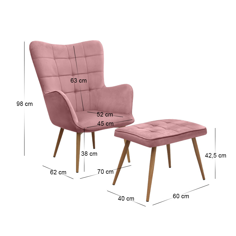 Πολυθρόνα - Μπερζέρα με υποπόδιο Lily Megapap σάπιο μήλο βελούδο - μεταλλικό πόδι χρώμα φυσικό 70x62x98εκ. - Hippiehome.gr