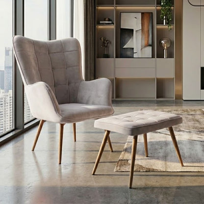 Πολυθρόνα - Μπερζέρα με υποπόδιο Lily Megapap μπεζ βελούδο - μεταλλικό πόδι χρώμα φυσικό 70x62x98εκ. - Hippiehome.gr